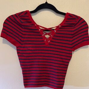 BDG Red and Black Striped Crop Top